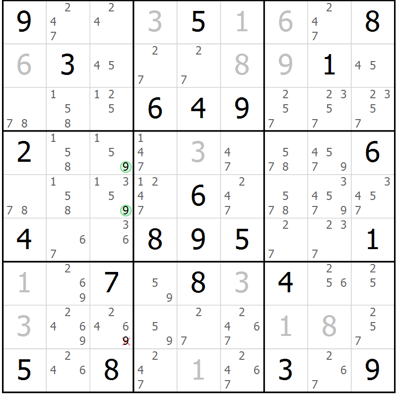 Position des candidats pour la solution de la Gr 79 page 82 du magazine de sudoku Maestro n° 097