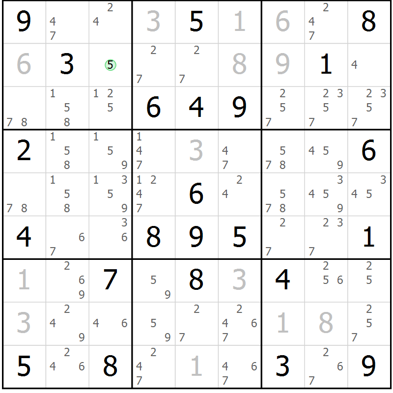 Position des candidats pour la solution de la Gr 79 page 82 du magazine de sudoku Maestro n° 097