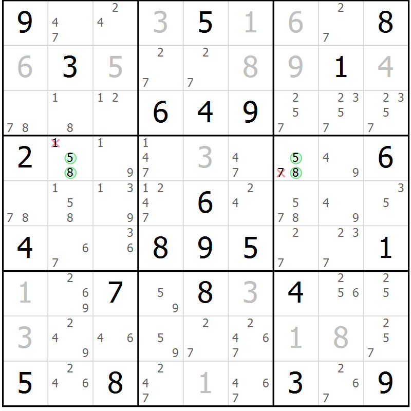 Position des candidats pour la solution de la Gr 79 page 82 du magazine de sudoku Maestro n° 097