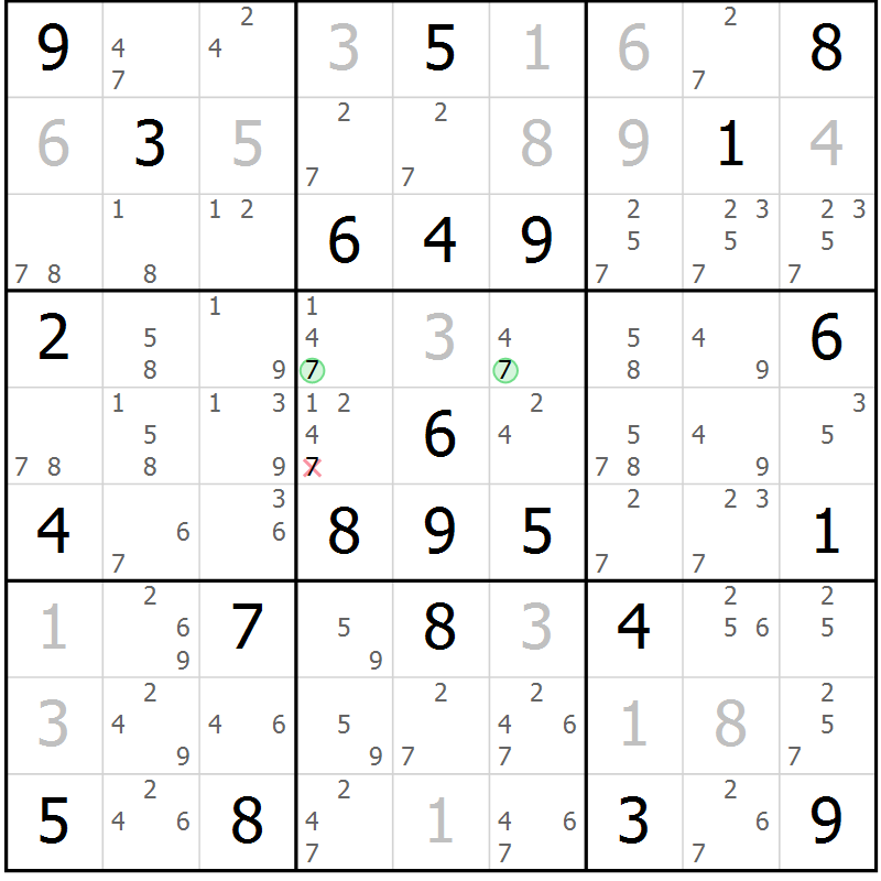 Position des candidats pour la solution de la Gr 79 page 82 du magazine de sudoku Maestro n° 097