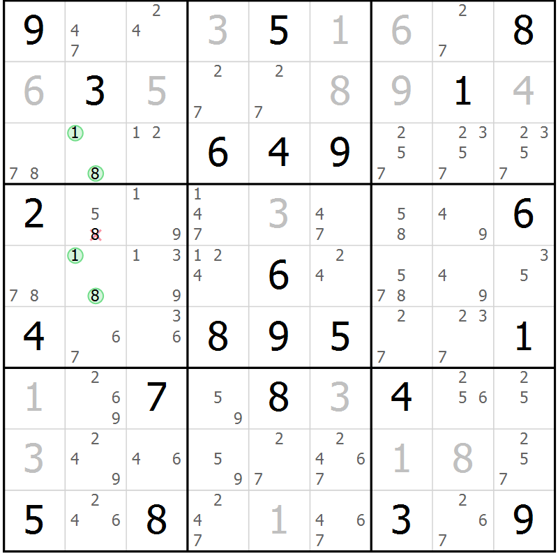 Position des candidats pour la solution de la Gr 79 page 82 du magazine de sudoku Maestro n° 097