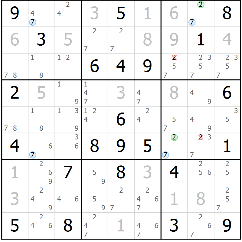 Position des candidats pour la solution de la Gr 79 page 82 du magazine de sudoku Maestro n° 097