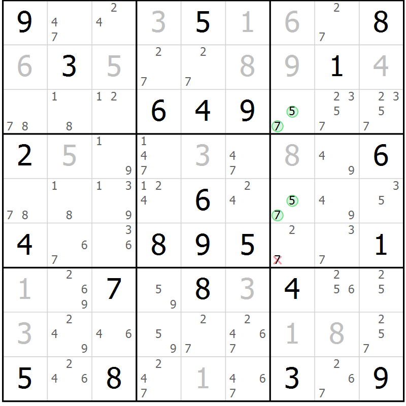 Position des candidats pour la solution de la Gr 79 page 82 du magazine de sudoku Maestro n° 097