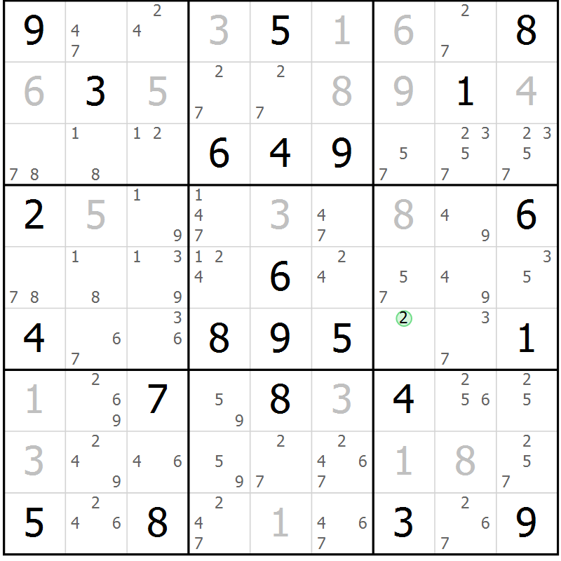 Position des candidats pour la solution de la Gr 79 page 82 du magazine de sudoku Maestro n° 097