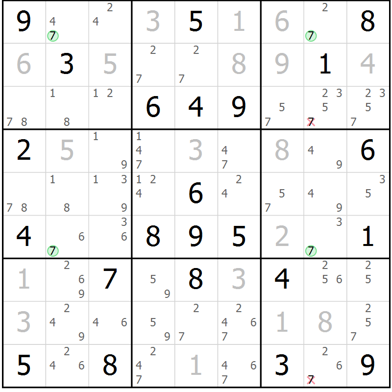 Position des candidats pour la solution de la Gr 79 page 82 du magazine de sudoku Maestro n° 097