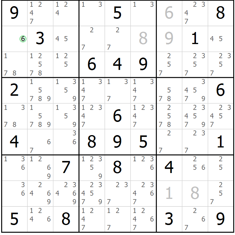 Position des candidats pour la solution de la Gr 79 page 82 du magazine de sudoku Maestro n° 097