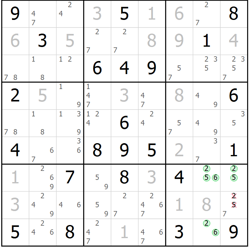 Position des candidats pour la solution de la Gr 79 page 82 du magazine de sudoku Maestro n° 097
