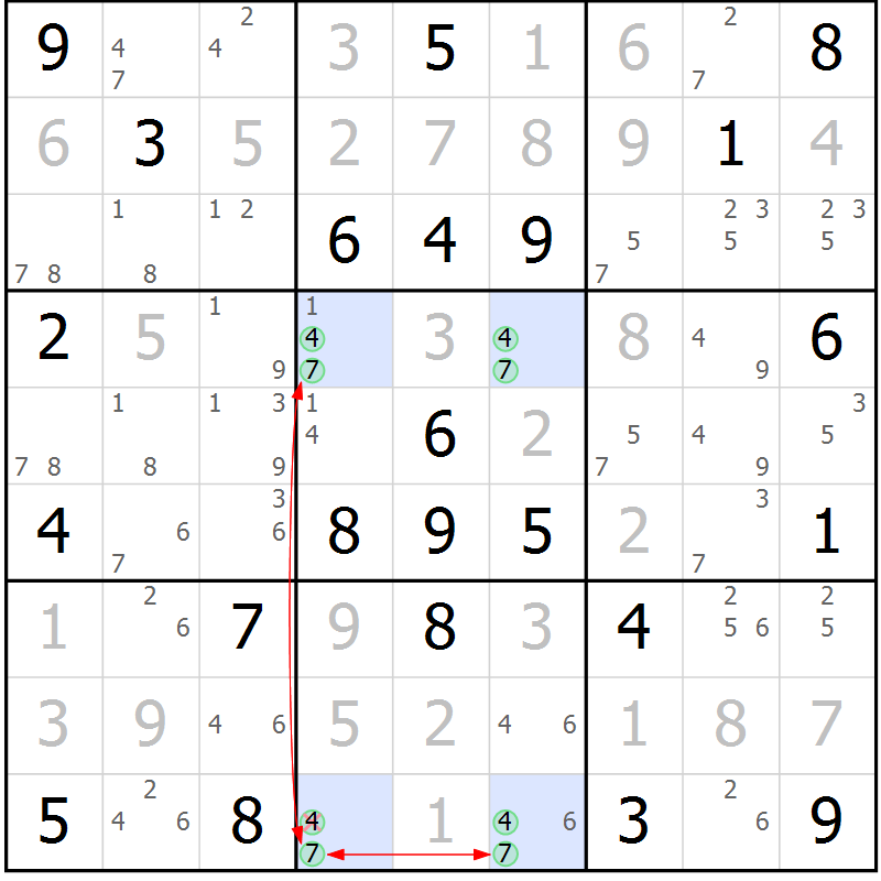 Position des candidats pour la solution de la Gr 79 page 82 du magazine de sudoku Maestro n° 097
