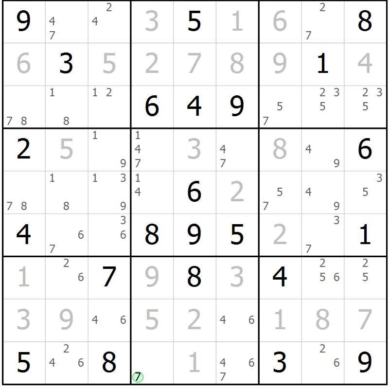 Position des candidats pour la solution de la Gr 79 page 82 du magazine de sudoku Maestro n° 097