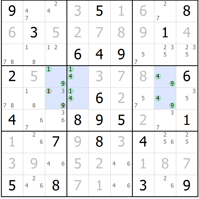 Position des candidats pour la solution de la Gr 79 page 82 du magazine de sudoku Maestro n° 097