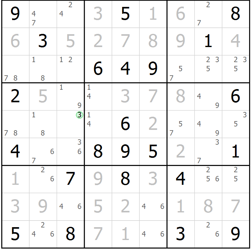 Position des candidats pour la solution de la Gr 79 page 82 du magazine de sudoku Maestro n° 097