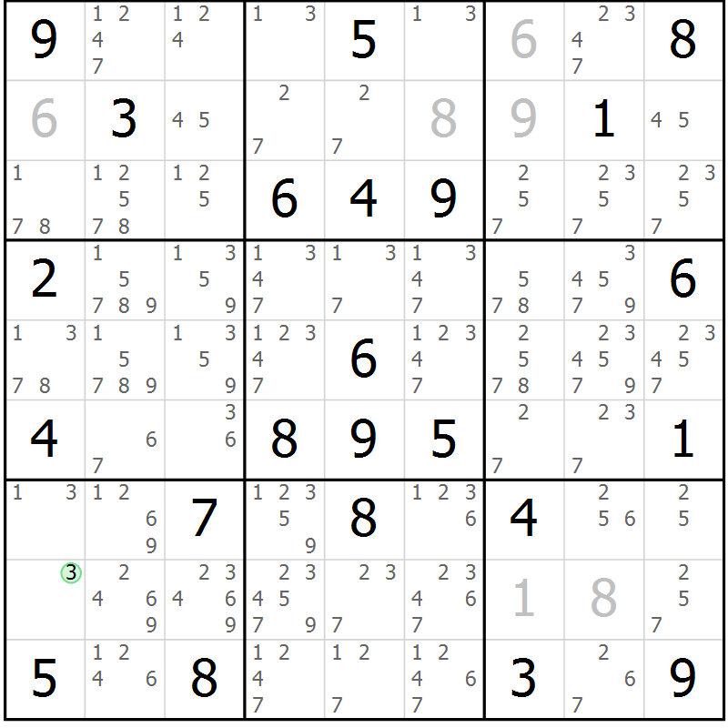 Position des candidats pour la solution de la Gr 79 page 82 du magazine de sudoku Maestro n° 097
