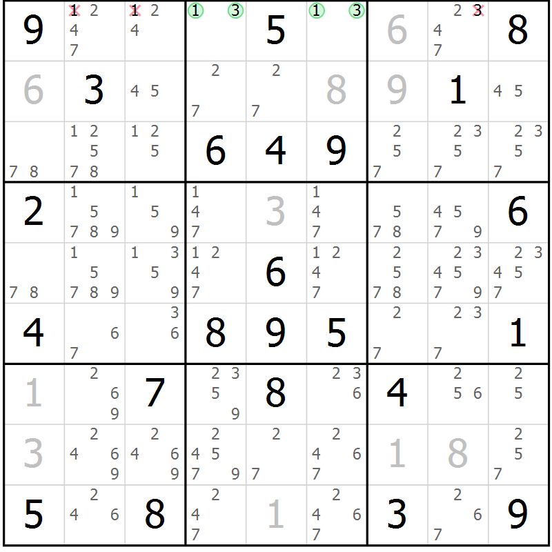 Position des candidats pour la solution de la Gr 79 page 82 du magazine de sudoku Maestro n° 097