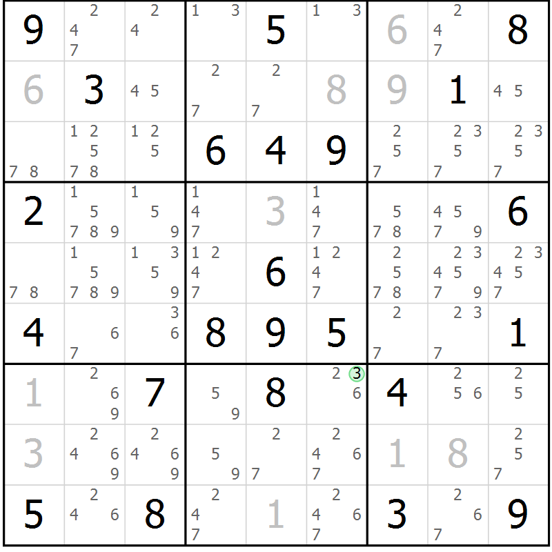 Position des candidats pour la solution de la Gr 79 page 82 du magazine de sudoku Maestro n° 097