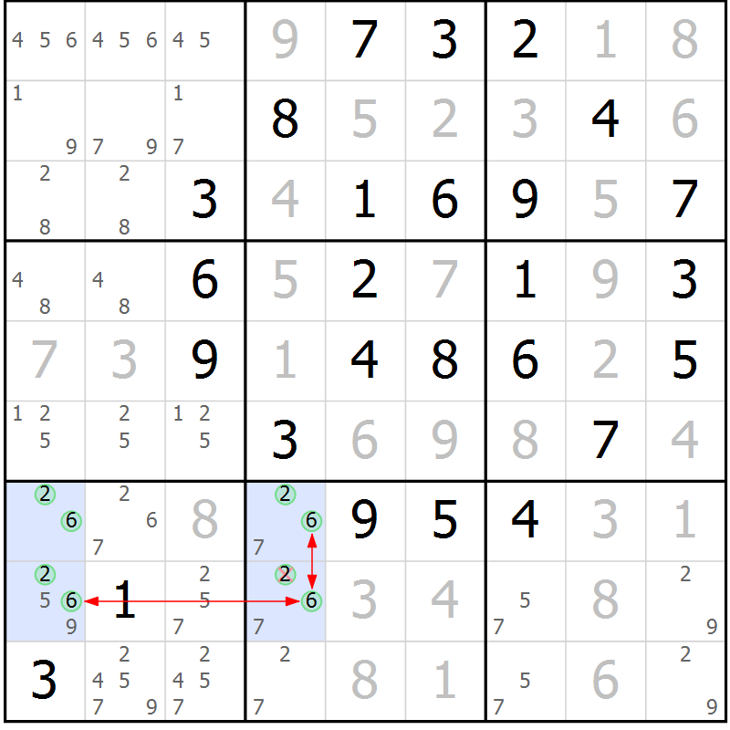 Position des candidats pour la solution de la Gr 8 page 11 du magazine de sudoku Maestro n° 097