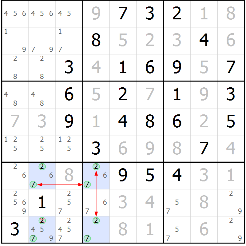Position des candidats pour la solution de la Gr 8 page 11 du magazine de sudoku Maestro n° 097