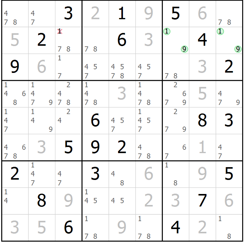 Position des candidats pour la solution de la Gr 80 page 83 du magazine de sudoku Maestro n° 097