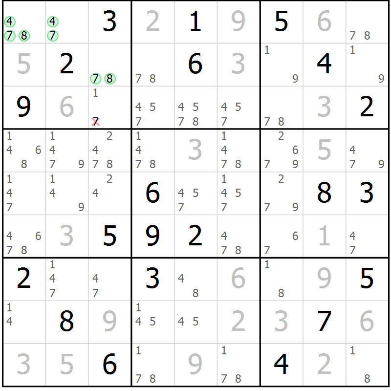 Position des candidats pour la solution de la Gr 80 page 83 du magazine de sudoku Maestro n° 097