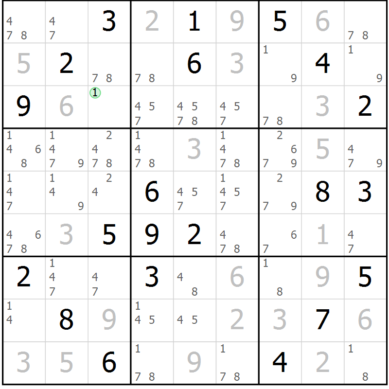 Position des candidats pour la solution de la Gr 80 page 83 du magazine de sudoku Maestro n° 097