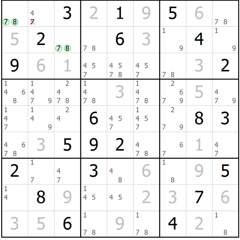 Position des candidats pour la solution de la Gr 80 page 83 du magazine de sudoku Maestro n° 097