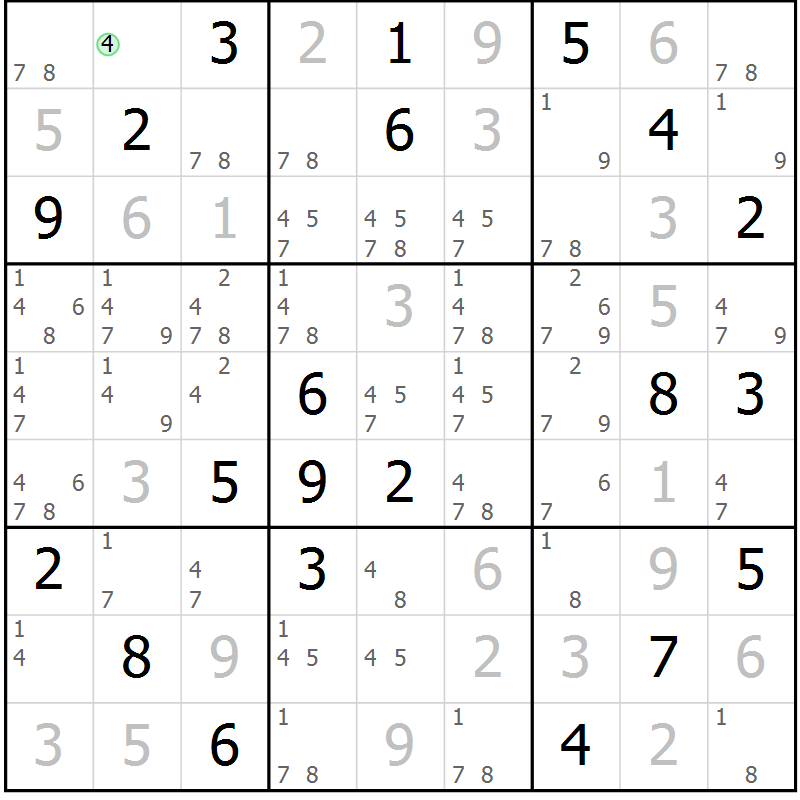 Position des candidats pour la solution de la Gr 80 page 83 du magazine de sudoku Maestro n° 097