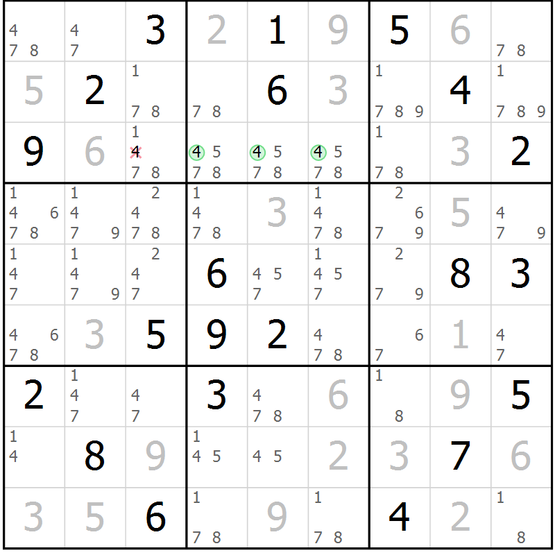 Position des candidats pour la solution de la Gr 80 page 83 du magazine de sudoku Maestro n° 097