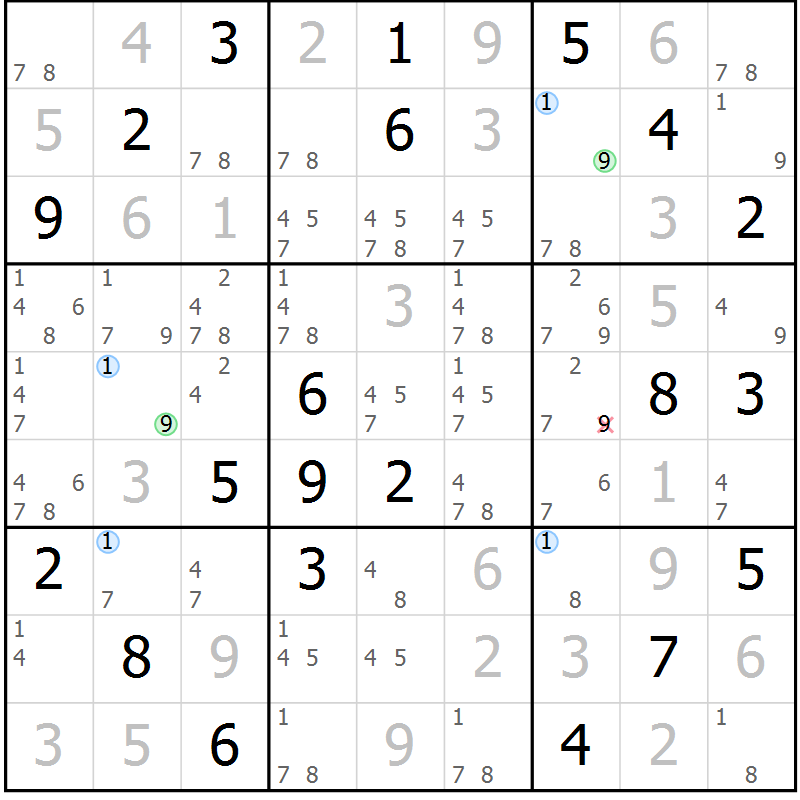 Position des candidats pour la solution de la Gr 80 page 83 du magazine de sudoku Maestro n° 097