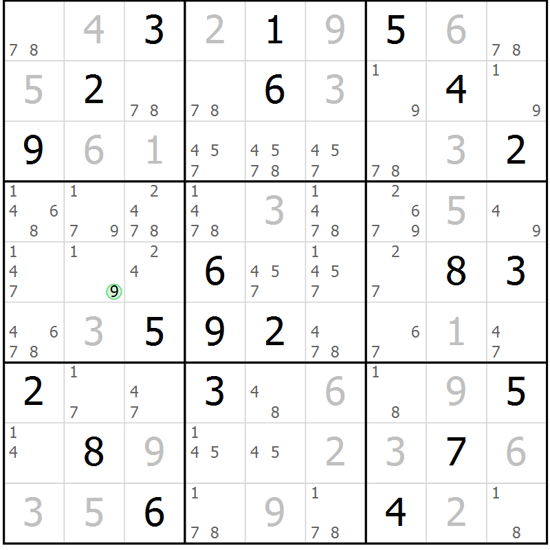 Position des candidats pour la solution de la Gr 80 page 83 du magazine de sudoku Maestro n° 097