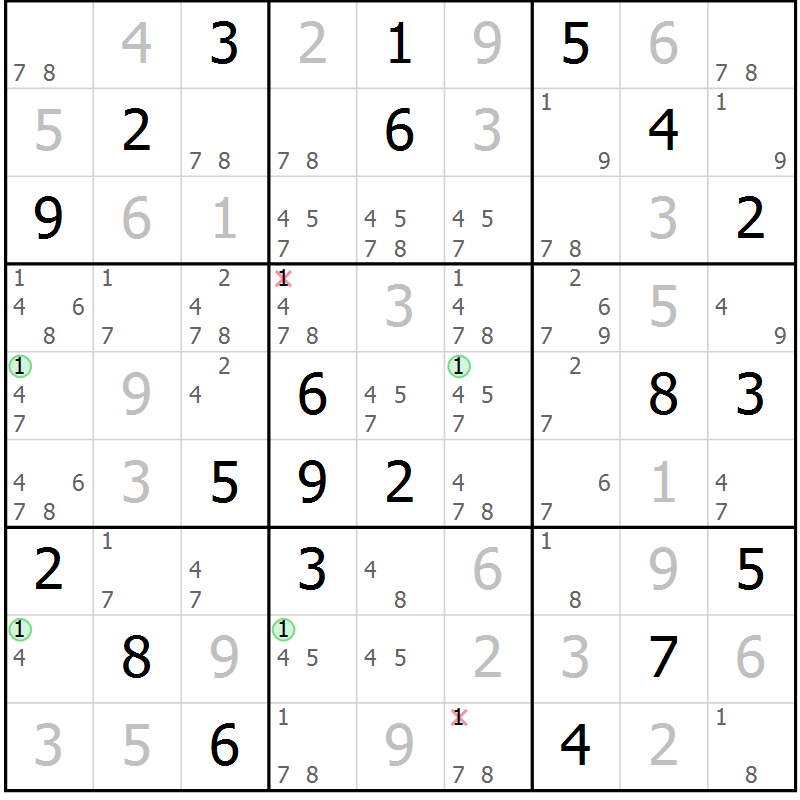 Position des candidats pour la solution de la Gr 80 page 83 du magazine de sudoku Maestro n° 097