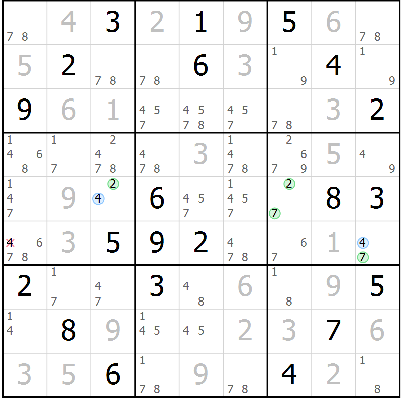 Position des candidats pour la solution de la Gr 80 page 83 du magazine de sudoku Maestro n° 097