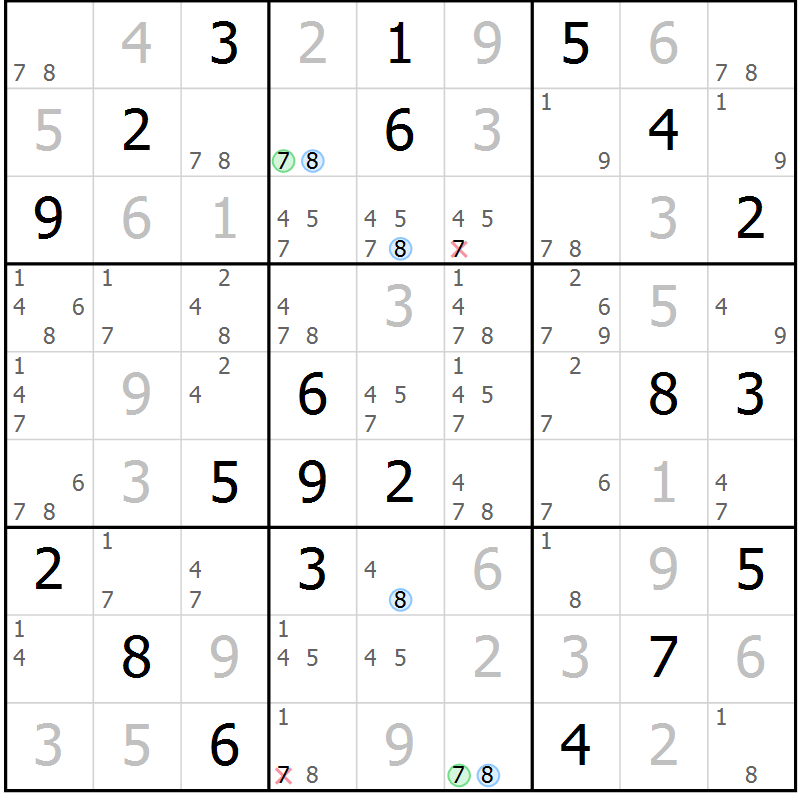 Position des candidats pour la solution de la Gr 80 page 83 du magazine de sudoku Maestro n° 097