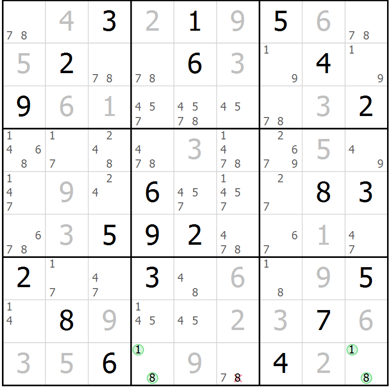 Position des candidats pour la solution de la Gr 80 page 83 du magazine de sudoku Maestro n° 097