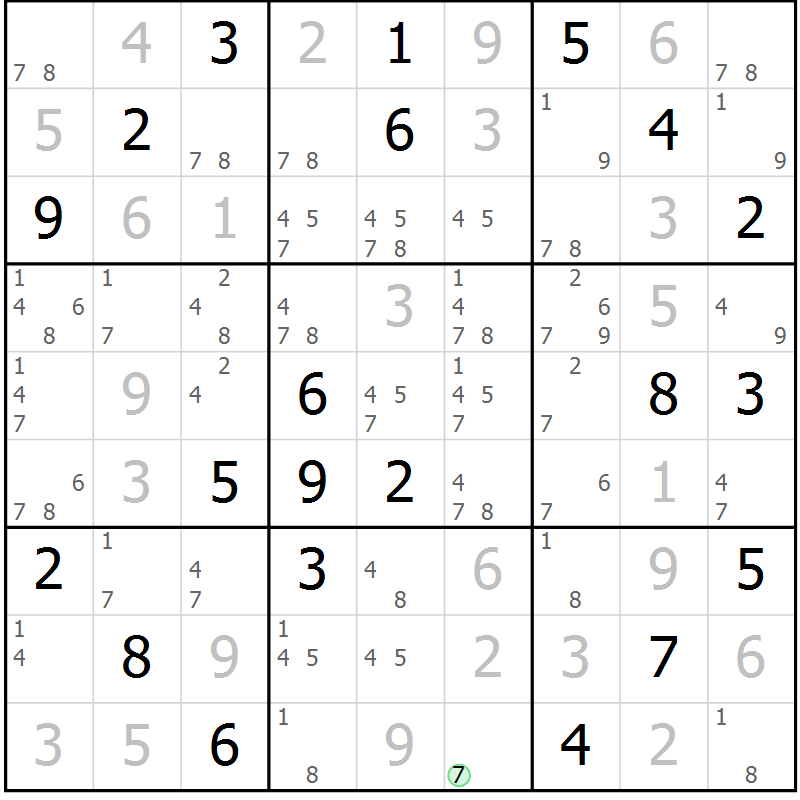 Position des candidats pour la solution de la Gr 80 page 83 du magazine de sudoku Maestro n° 097