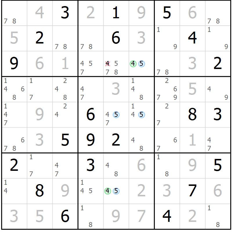 Position des candidats pour la solution de la Gr 80 page 83 du magazine de sudoku Maestro n° 097