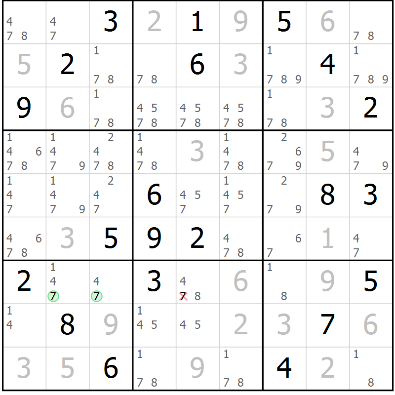 Position des candidats pour la solution de la Gr 80 page 83 du magazine de sudoku Maestro n° 097