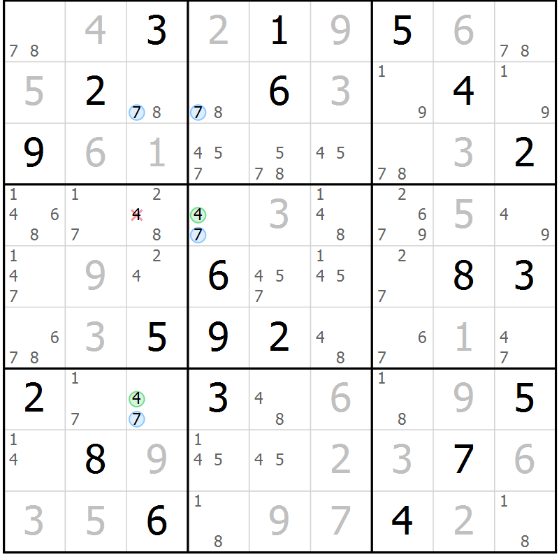 Position des candidats pour la solution de la Gr 80 page 83 du magazine de sudoku Maestro n° 097