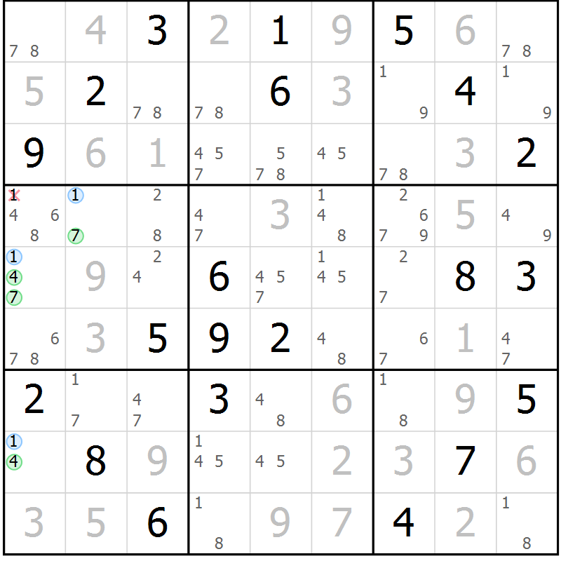 Position des candidats pour la solution de la Gr 80 page 83 du magazine de sudoku Maestro n° 097