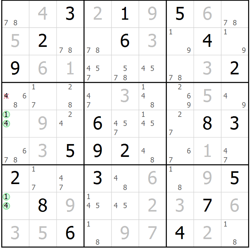 Position des candidats pour la solution de la Gr 80 page 83 du magazine de sudoku Maestro n° 097