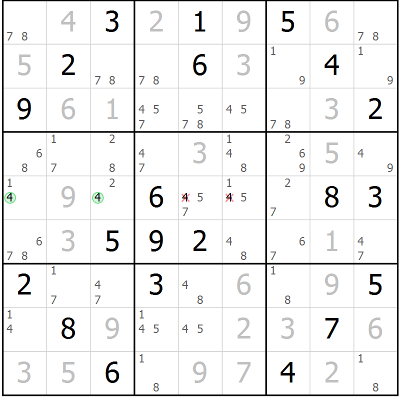 Position des candidats pour la solution de la Gr 80 page 83 du magazine de sudoku Maestro n° 097