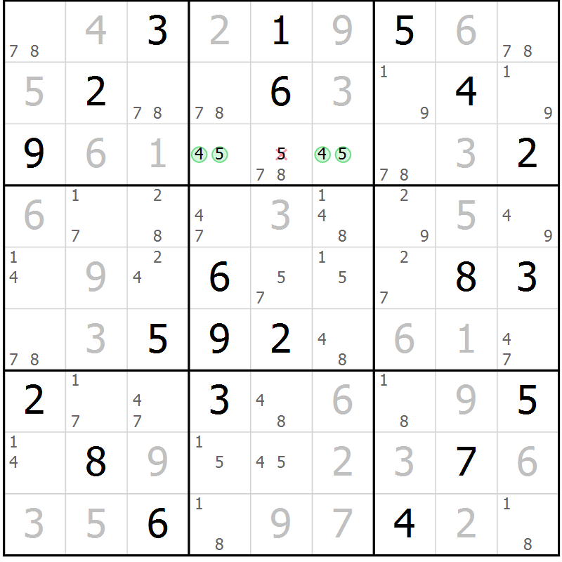 Position des candidats pour la solution de la Gr 80 page 83 du magazine de sudoku Maestro n° 097