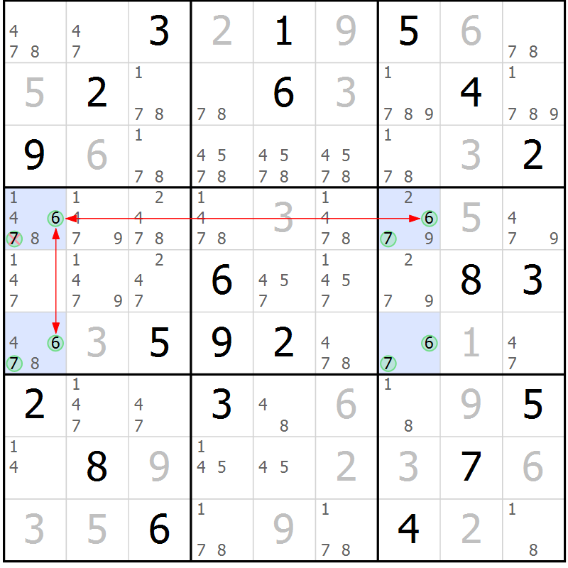 Position des candidats pour la solution de la Gr 80 page 83 du magazine de sudoku Maestro n° 097