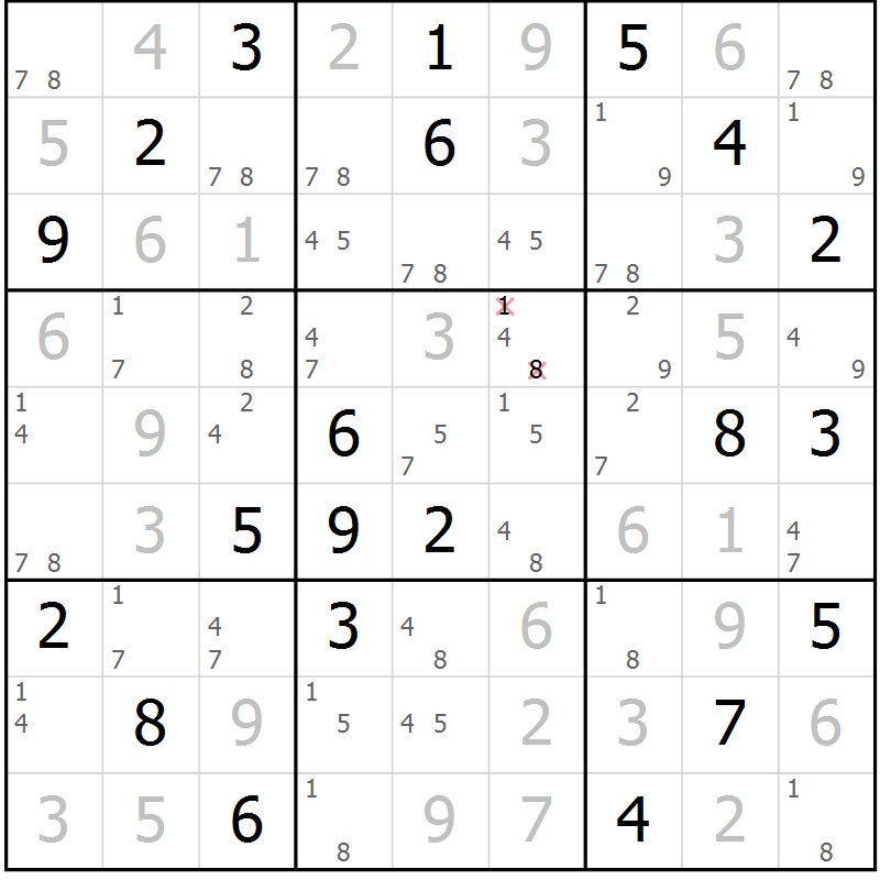 Position des candidats pour la solution de la Gr 80 page 83 du magazine de sudoku Maestro n° 097