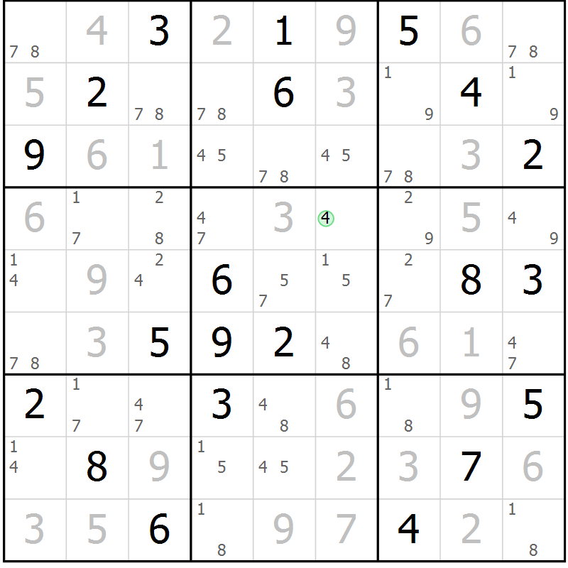 Position des candidats pour la solution de la Gr 80 page 83 du magazine de sudoku Maestro n° 097