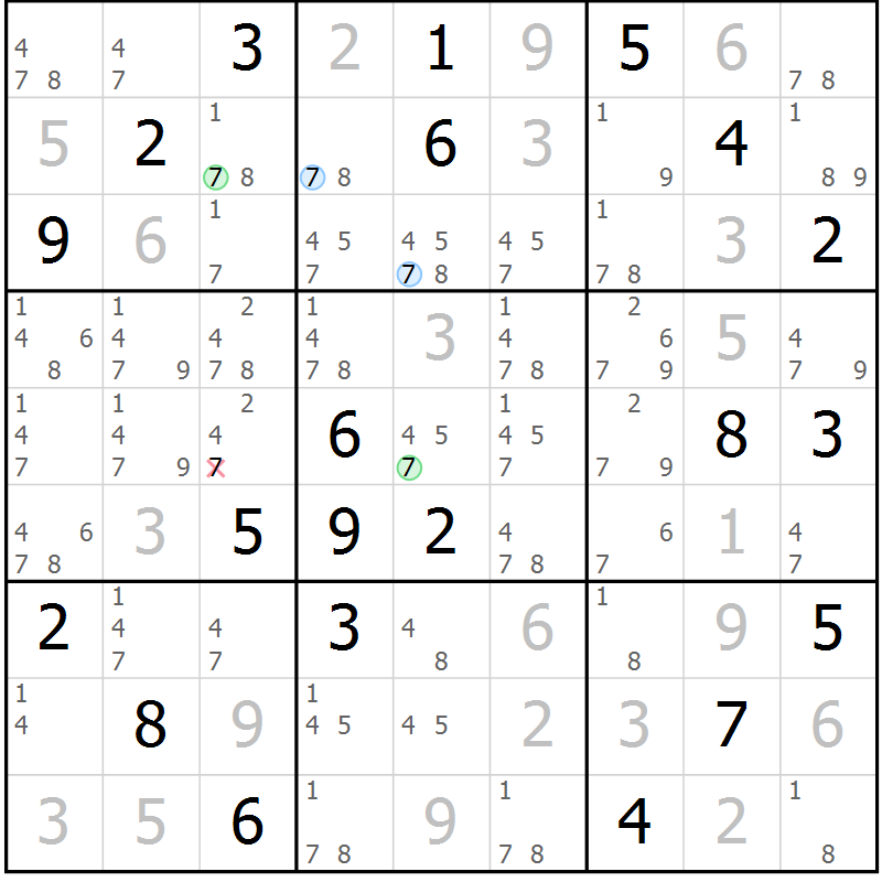 Position des candidats pour la solution de la Gr 80 page 83 du magazine de sudoku Maestro n° 097