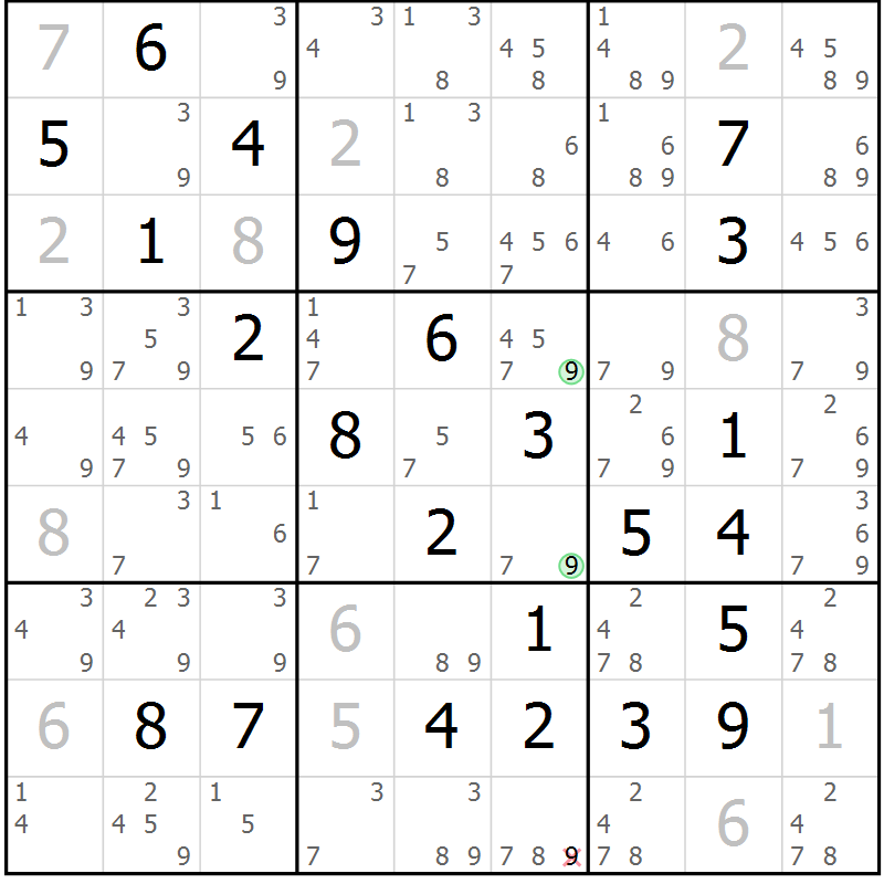 Position des candidats pour la solution de la Gr 81 page 84 du magazine de sudoku Maestro n° 097