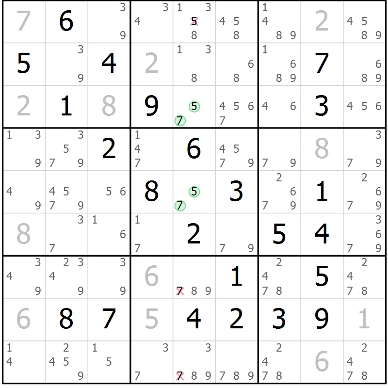 Position des candidats pour la solution de la Gr 81 page 84 du magazine de sudoku Maestro n° 097