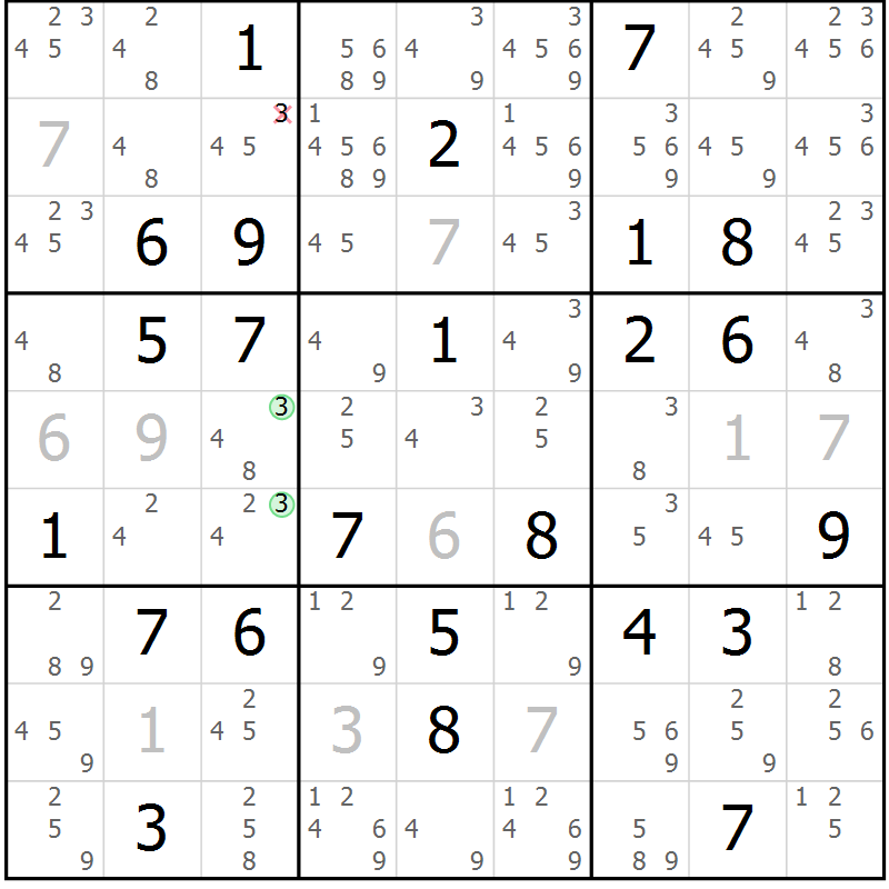 Position des candidats pour la solution de la Gr 82 page 85 du magazine de sudoku Maestro n° 097