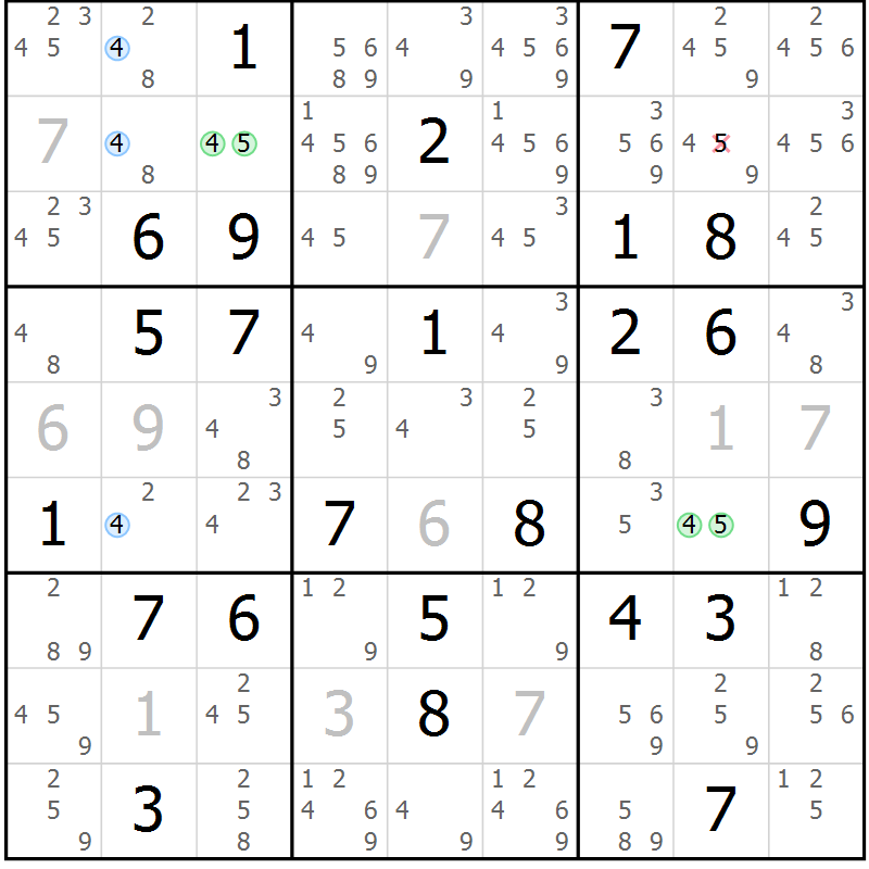 Position des candidats pour la solution de la Gr 82 page 85 du magazine de sudoku Maestro n° 097