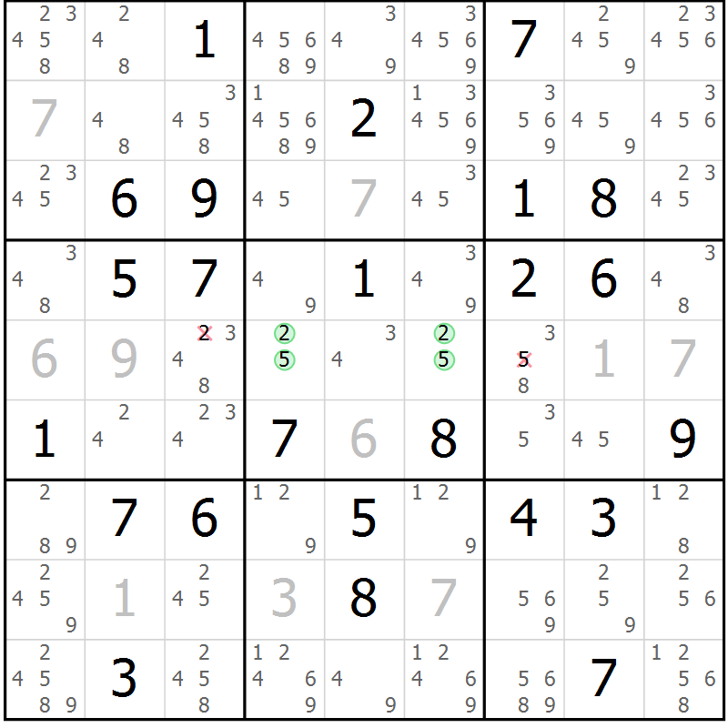 Position des candidats pour la solution de la Gr 82 page 85 du magazine de sudoku Maestro n° 097