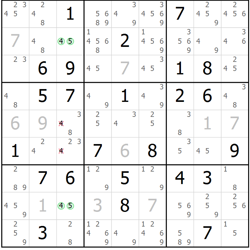 Position des candidats pour la solution de la Gr 82 page 85 du magazine de sudoku Maestro n° 097